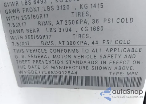 2008 Volkswagen Touareg 2 V6 from USA, damaged, VIN WVGBE77L68D012544